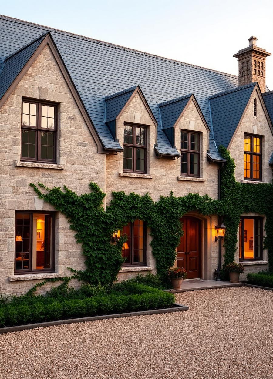 European — Slate roof and ivy courtyard