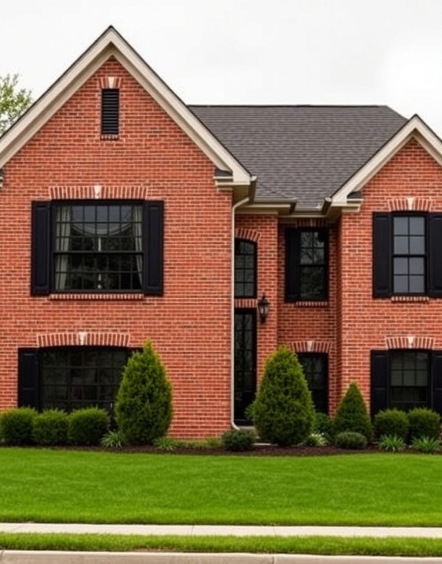 Transitional — Painted brick with black windows