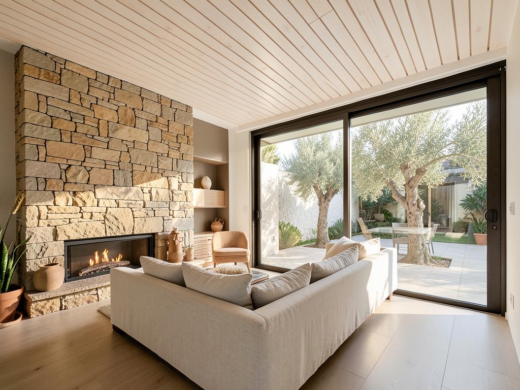Organic Modern — Stone wall opening to a courtyard